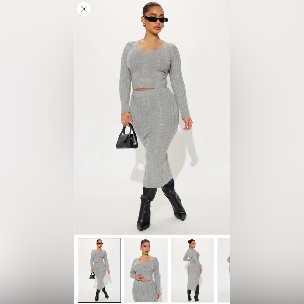 NWOT Fashion Nova Grey Knit Sweater Skirt Set